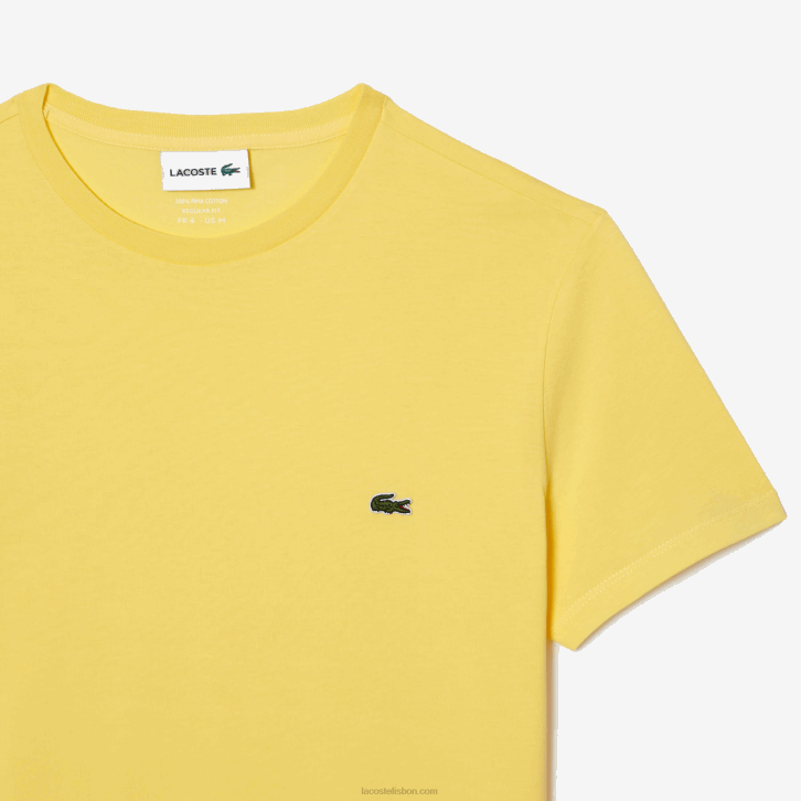 homens Lacoste amarelo 107 camiseta de jérsei de algodão pima decote careca 08D055