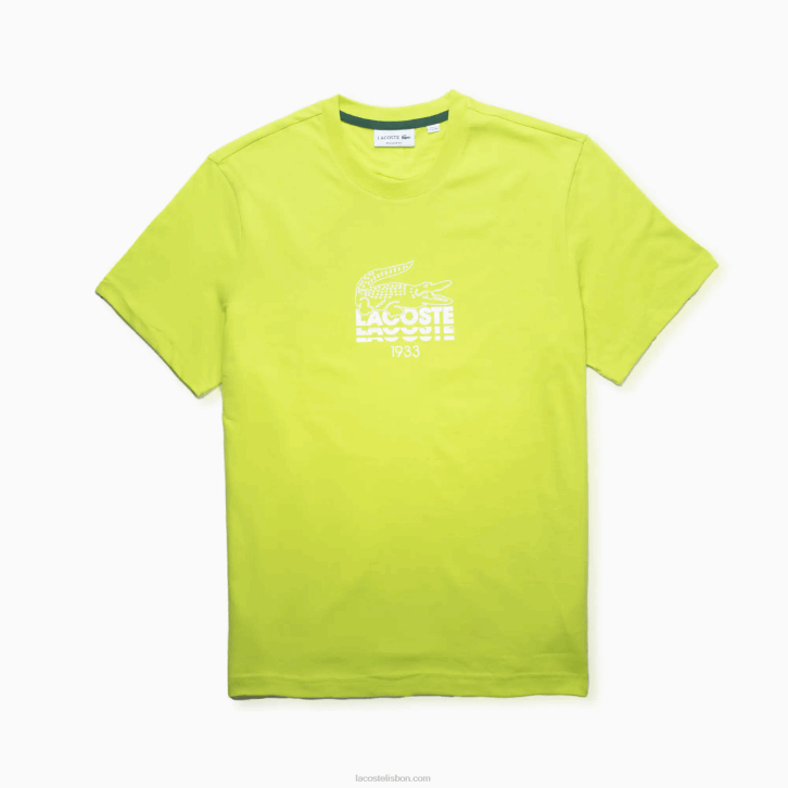 homens Lacoste amarelo 90v t-shirt de algodão com marca de crocodilo 08D01581