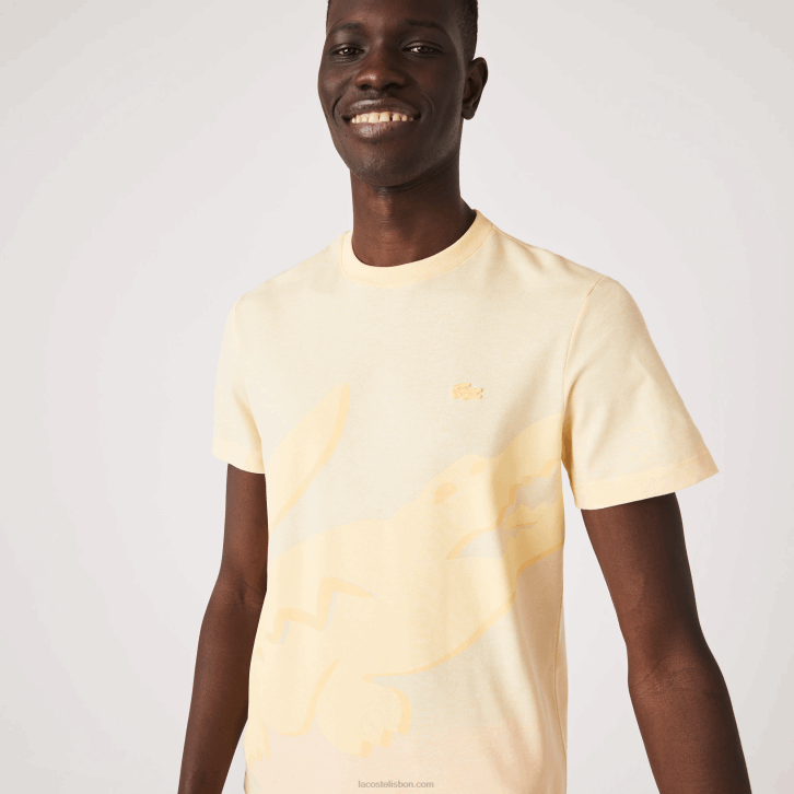 homens Lacoste amarelo hbz Camiseta de algodão orgânico stretch com estampa de crocodilo 08D0636
