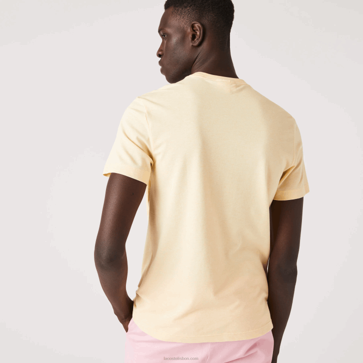 homens Lacoste amarelo hbz Camiseta de algodão orgânico stretch com estampa de crocodilo 08D0636