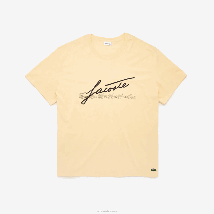 homens Lacoste amarelo hbz camiseta com estampa de assinatura xl 08D0849