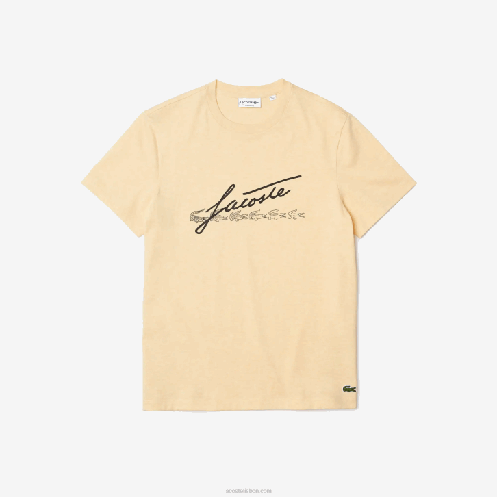 homens Lacoste amarelo hbz t-shirt de algodão com gola redonda e estampa de crocodilo 08D0762
