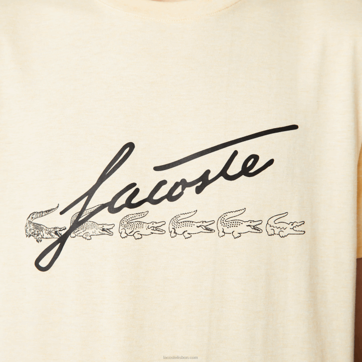 homens Lacoste amarelo hbz t-shirt de algodão com gola redonda e estampa de crocodilo 08D0762