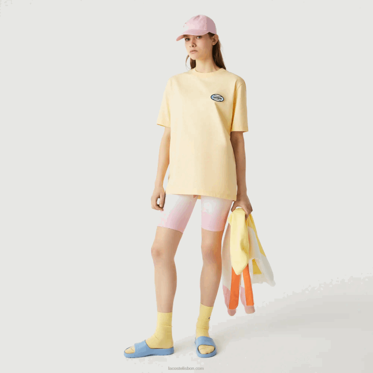 homens Lacoste amarelo hbz t-shirt de algodão salpicado com pochete de verão ao vivo 08D0936