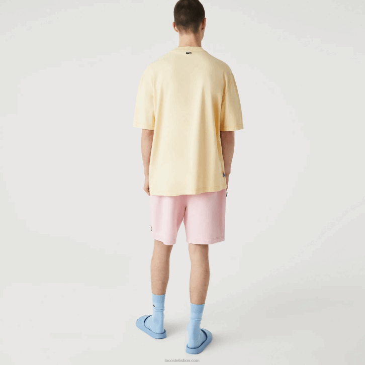 homens Lacoste amarelo hbz t-shirt de algodão salpicado com pochete de verão ao vivo 08D0936