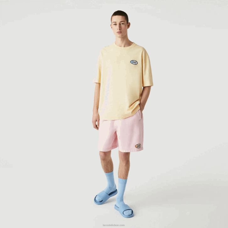 homens Lacoste amarelo hbz t-shirt de algodão salpicado com pochete de verão ao vivo 08D0936