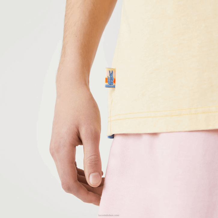 homens Lacoste amarelo hbz t-shirt de algodão salpicado com pochete de verão ao vivo 08D0936
