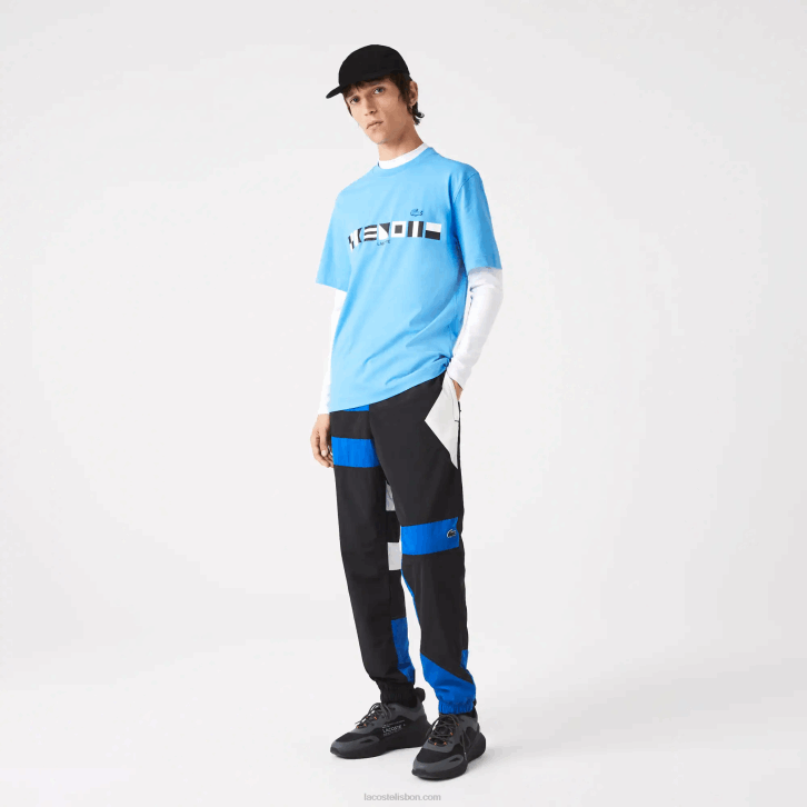 homens Lacoste azul 4x camiseta com estampa de ajuste relaxado 08D0663