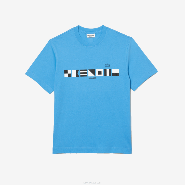 homens Lacoste azul 4x camiseta com estampa de ajuste relaxado 08D0663