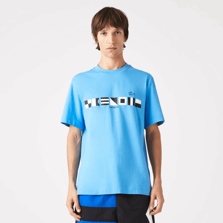 homens Lacoste azul 4x camiseta com estampa de ajuste relaxado 08D0663