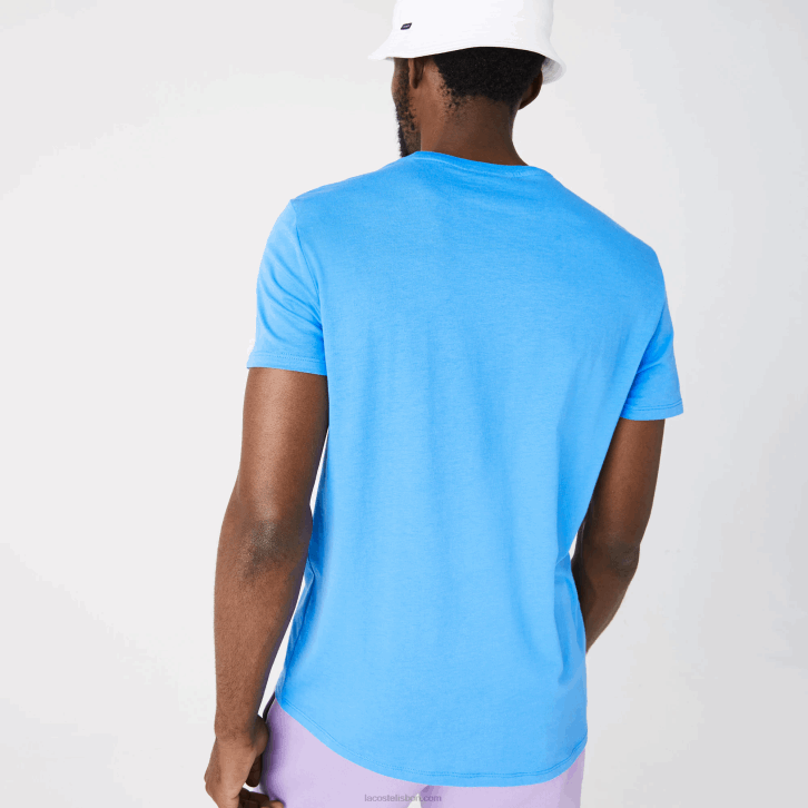 homens Lacoste azul 4x camiseta de jérsei de algodão pima decote careca 08D0767
