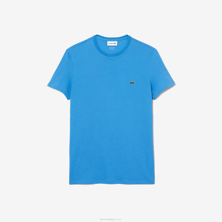 homens Lacoste azul 4x camiseta de jérsei de algodão pima decote careca 08D0767