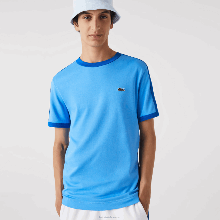 homens Lacoste azul 4x camiseta gola contrastante regular fit 08D0856