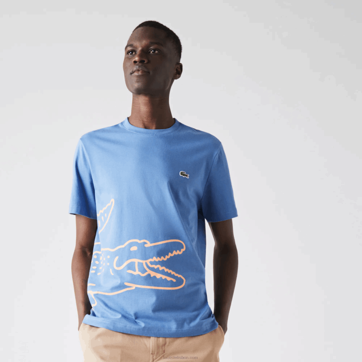 homens Lacoste azul 776 camiseta de algodão orgânico com estampa de crocodilo 08D0903