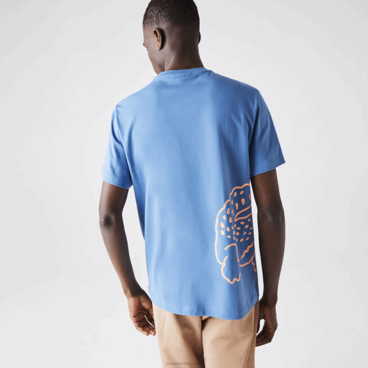 homens Lacoste azul 776 camiseta de algodão orgânico com estampa de crocodilo 08D0903