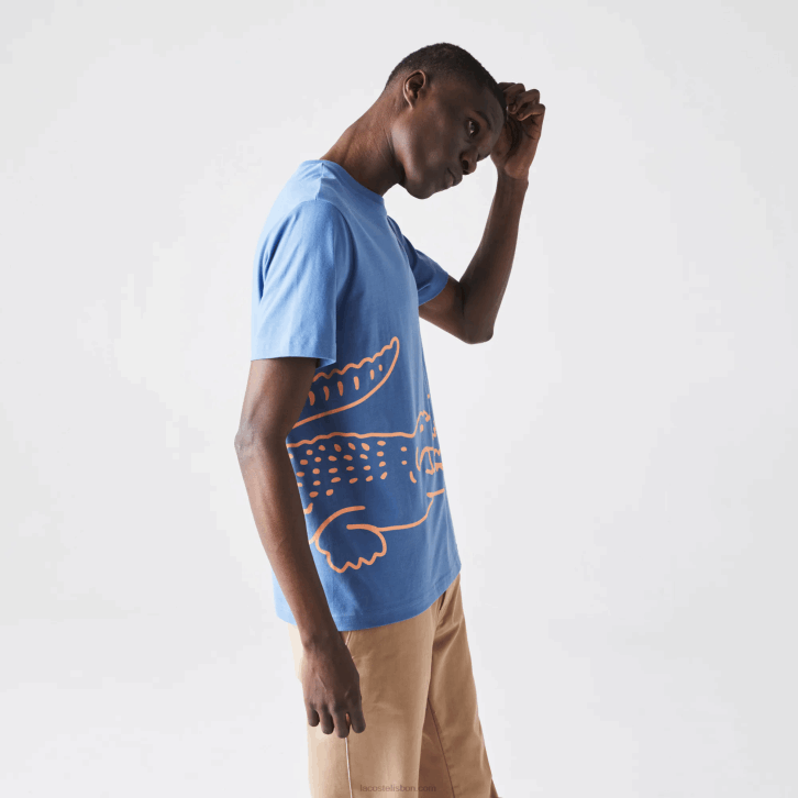 homens Lacoste azul 776 camiseta de algodão orgânico com estampa de crocodilo 08D0903