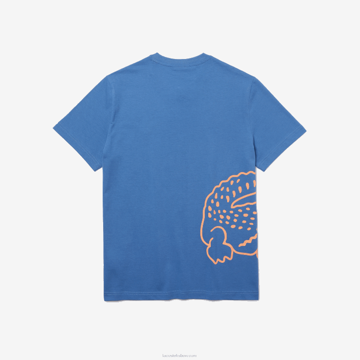 homens Lacoste azul 776 camiseta de algodão orgânico com estampa de crocodilo 08D0903