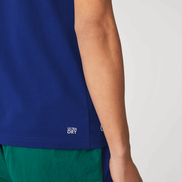 homens Lacoste azul branco gtd camiseta esportiva respirável com estampa de tênis decote careca 08D0794