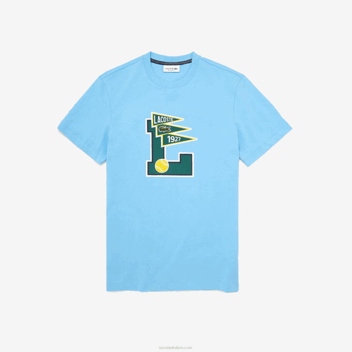 homens Lacoste azul claro 709 camiseta gola redonda flâmulas l badge algodão 08D0915