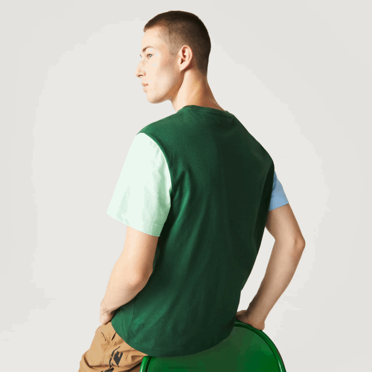 homens Lacoste azul claro verde 8at camiseta de jérsei de algodão colorblock de ajuste regular 08D0812