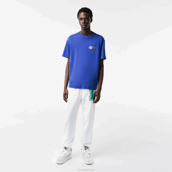 homens Lacoste azul k1q camiseta com distintivo de efeito cômico de ajuste relaxado 08D0742