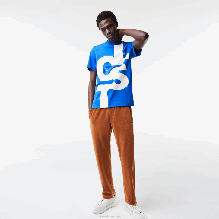homens Lacoste azul k1q camiseta de algodão com letras contrastantes de ajuste regular 08D0568