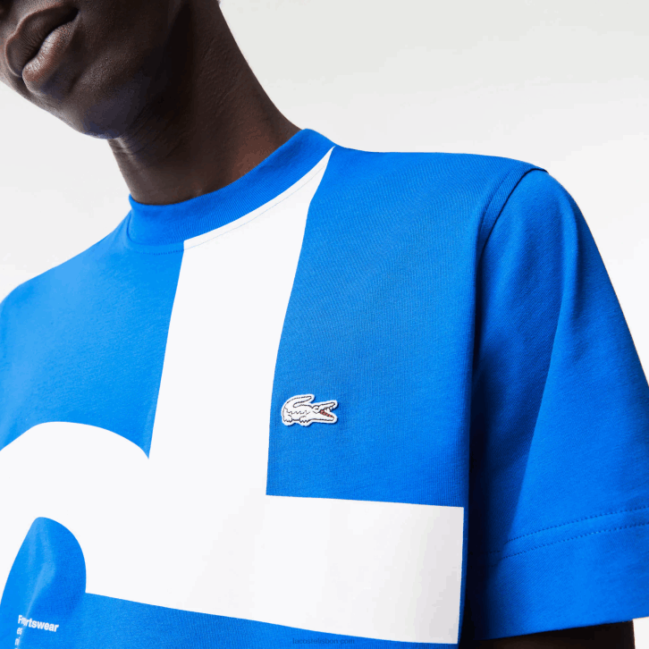 homens Lacoste azul k1q camiseta de algodão com letras contrastantes de ajuste regular 08D0568