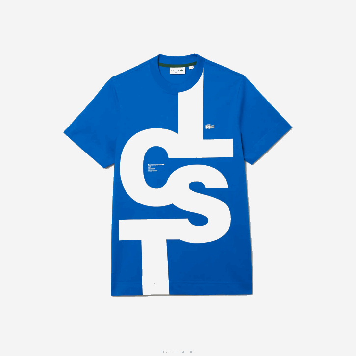 homens Lacoste azul k1q camiseta de algodão com letras contrastantes de ajuste regular 08D0568