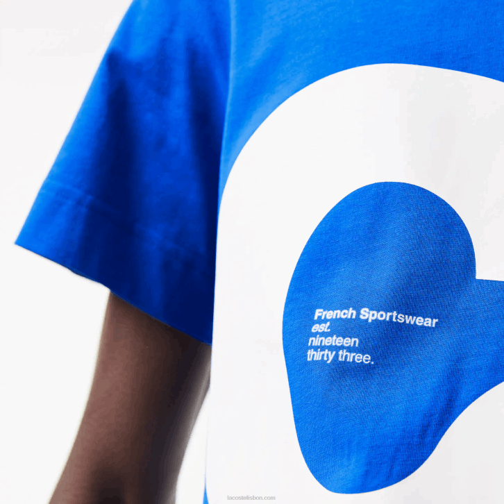 homens Lacoste azul k1q camiseta de algodão com letras contrastantes de ajuste regular 08D0568