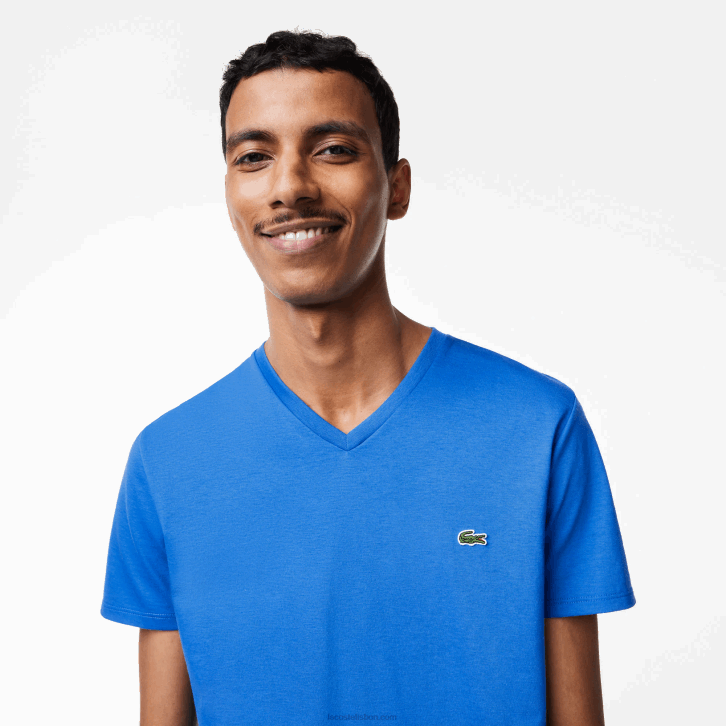 homens Lacoste azul kxb camiseta de jérsei de algodão pima com decote v 08D049