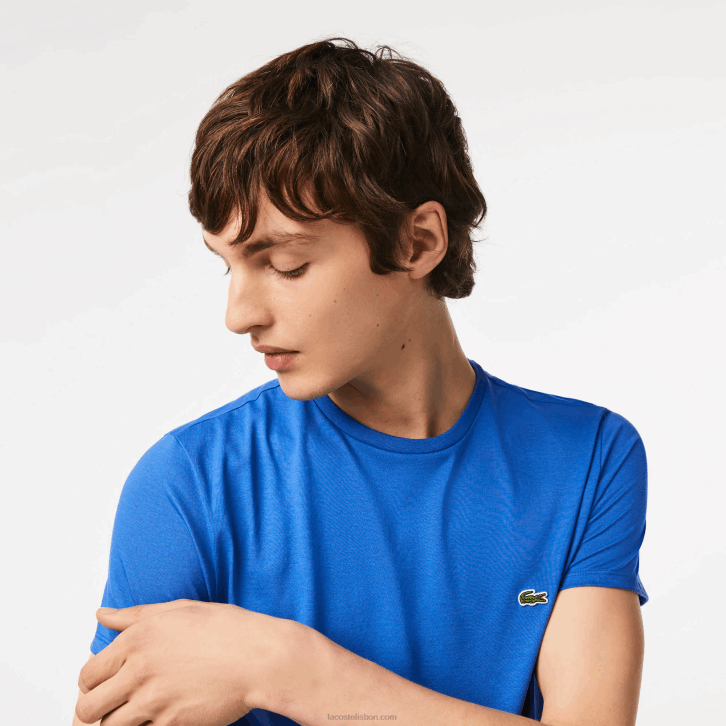 homens Lacoste azul kxb camiseta de jérsei de algodão pima decote careca 08D035