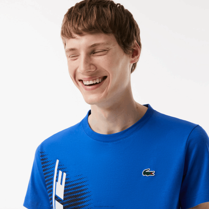 homens Lacoste azul kxb camiseta esportiva regular fit com marca contrastante 08D093