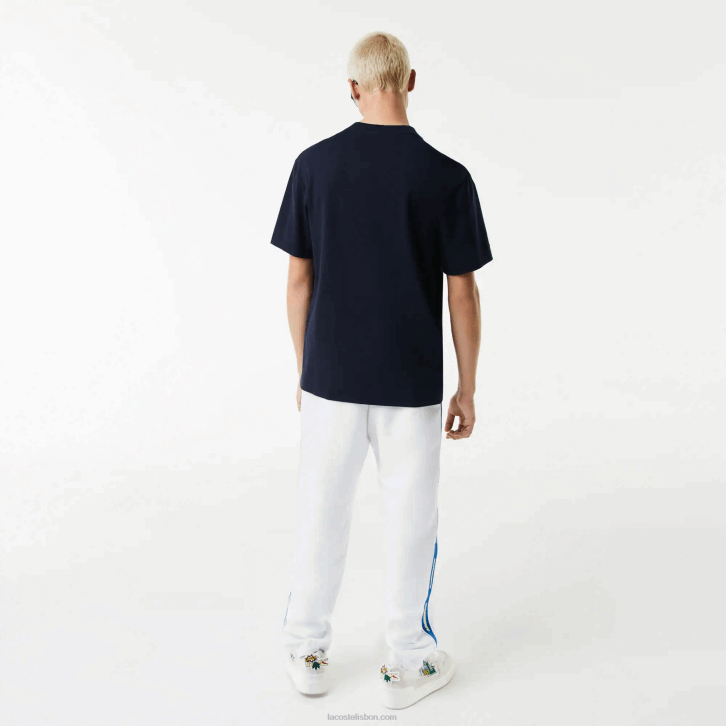 homens Lacoste azul marinho 166 camiseta com distintivo de efeito cômico de ajuste relaxado 08D0741