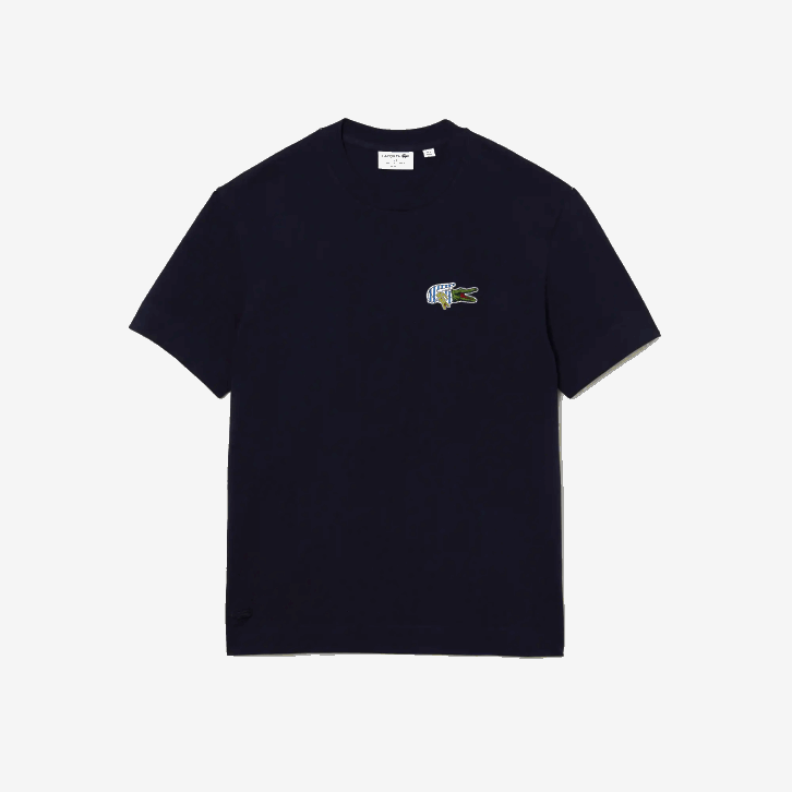 homens Lacoste azul marinho 166 camiseta com distintivo de efeito cômico de ajuste relaxado 08D0741