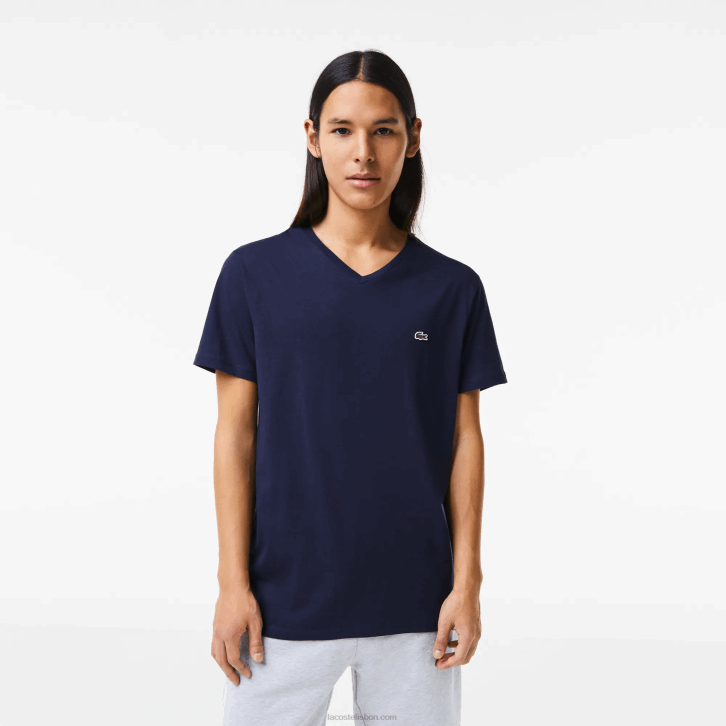 homens Lacoste azul marinho 166 camiseta de jérsei de algodão pima com decote v 08D042