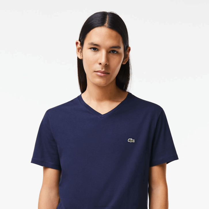 homens Lacoste azul marinho 166 camiseta de jérsei de algodão pima com decote v 08D042