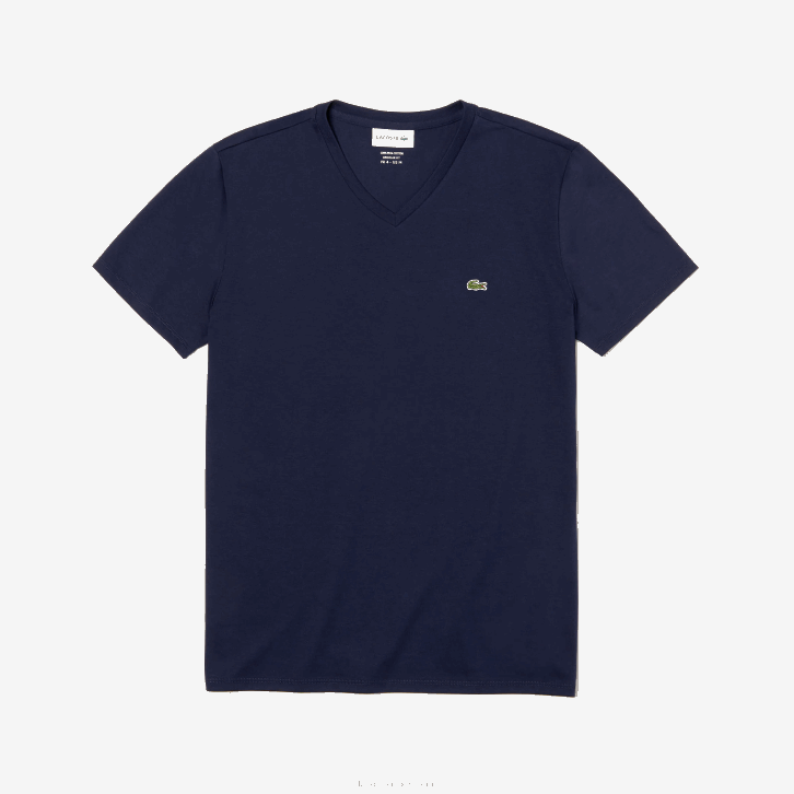 homens Lacoste azul marinho 166 camiseta de jérsei de algodão pima com decote v 08D042