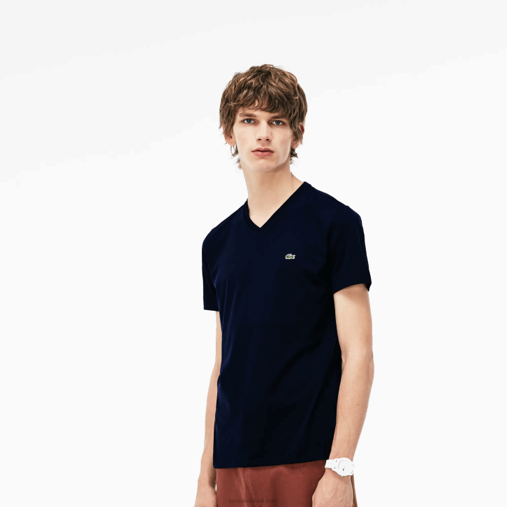 homens Lacoste azul marinho 166 camiseta de jérsei de algodão pima com decote v 08D042