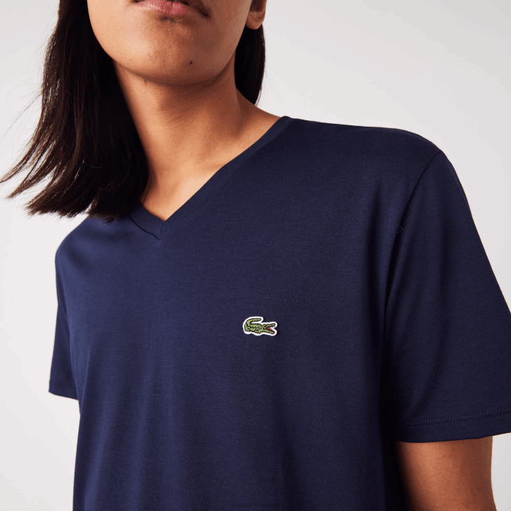 homens Lacoste azul marinho 166 camiseta de jérsei de algodão pima com decote v 08D042