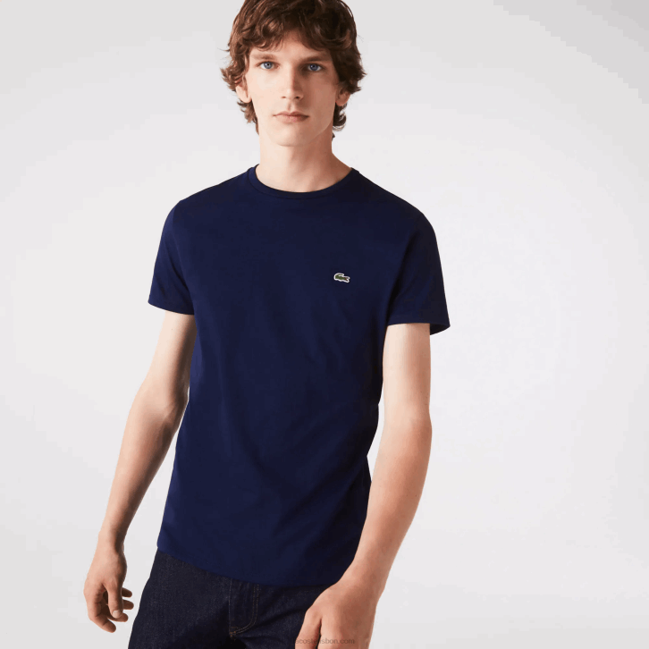 homens Lacoste azul marinho 166 camiseta de jérsei de algodão pima decote careca 08D038