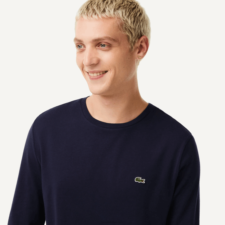 homens Lacoste azul marinho 166 camiseta de jérsei de algodão pima decote careca 08D0688
