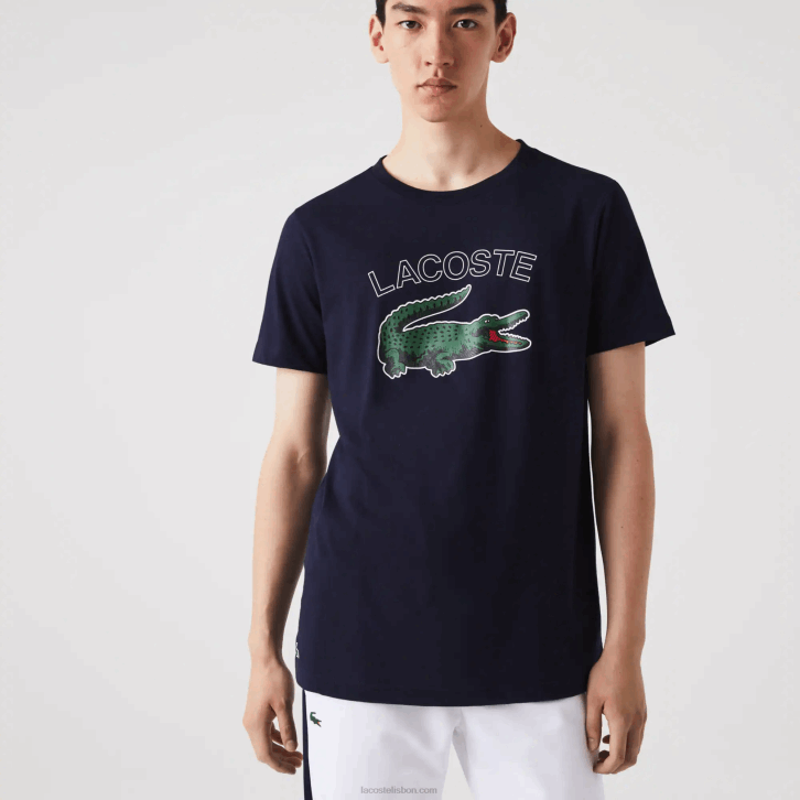 homens Lacoste azul marinho 166 camiseta esportiva com estampa de crocodilo 08D0840