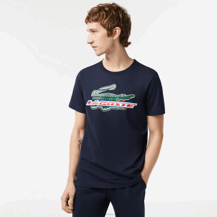 homens Lacoste azul marinho 166 camiseta esportiva regular fit de algodão orgânico 08D0142