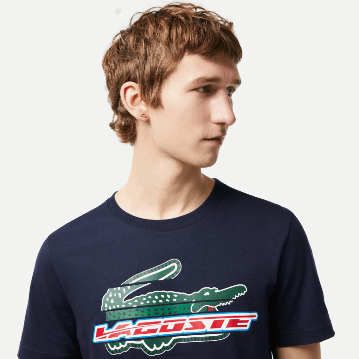 homens Lacoste azul marinho 166 camiseta esportiva regular fit de algodão orgânico 08D0142