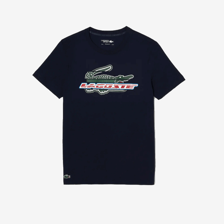 homens Lacoste azul marinho 166 camiseta esportiva regular fit de algodão orgânico 08D0142