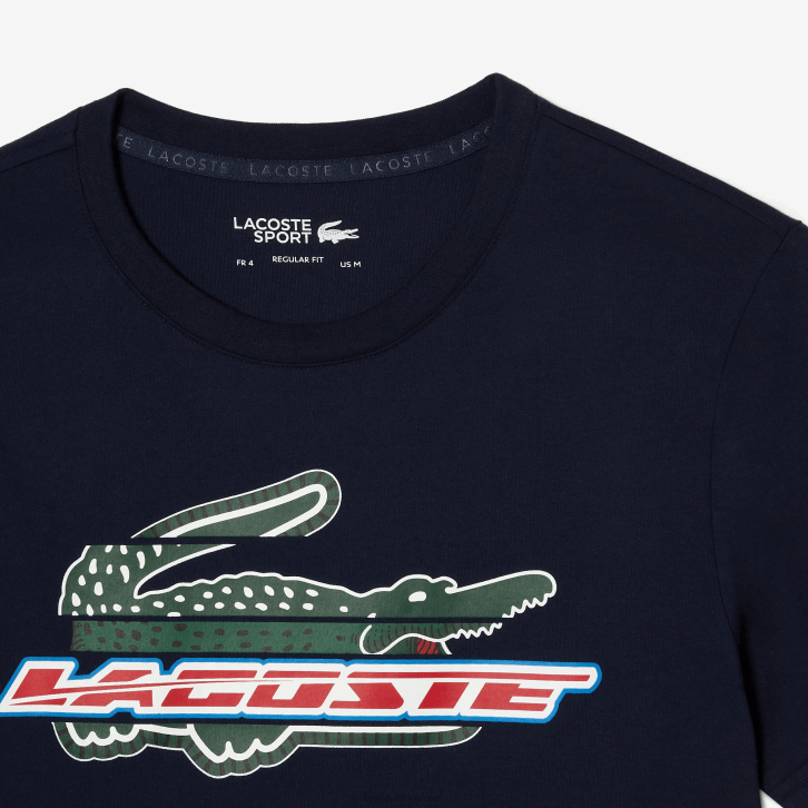 homens Lacoste azul marinho 166 camiseta esportiva regular fit de algodão orgânico 08D0142