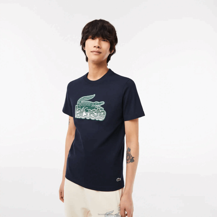homens Lacoste azul marinho 166 camiseta estampada em jersey de algodão 08D064