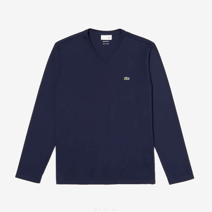 homens Lacoste azul marinho 166 camiseta leve de algodão pima com decote em v 08D0674