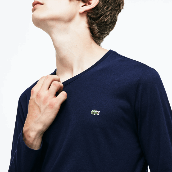 homens Lacoste azul marinho 166 camiseta leve de algodão pima com decote em v 08D0674