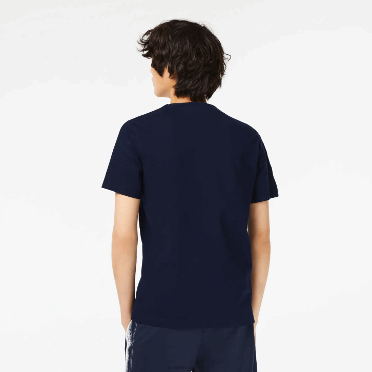 homens Lacoste azul marinho 166 camiseta listrada com logo fit regular 08D047